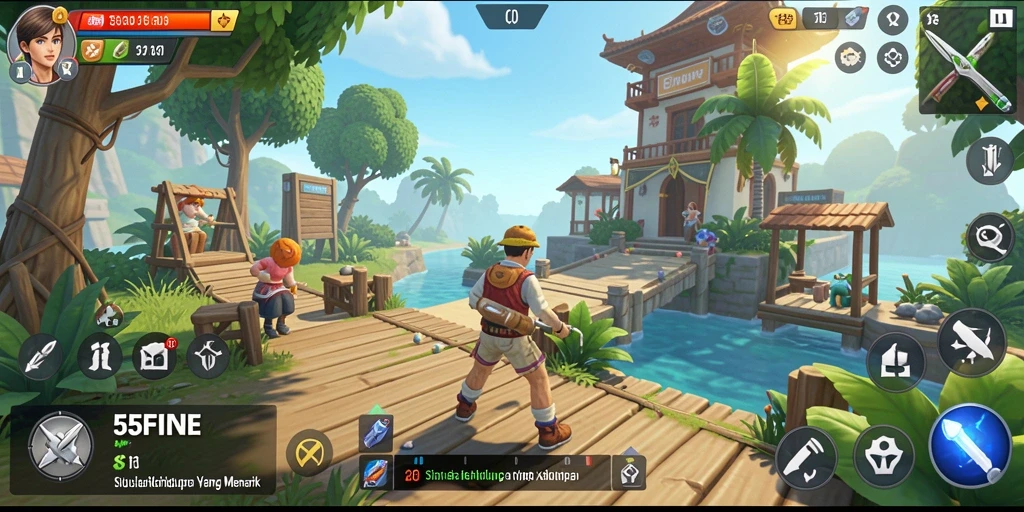 Tampilan gameplay 55FIVE yang penuh warna dan interaktif.
