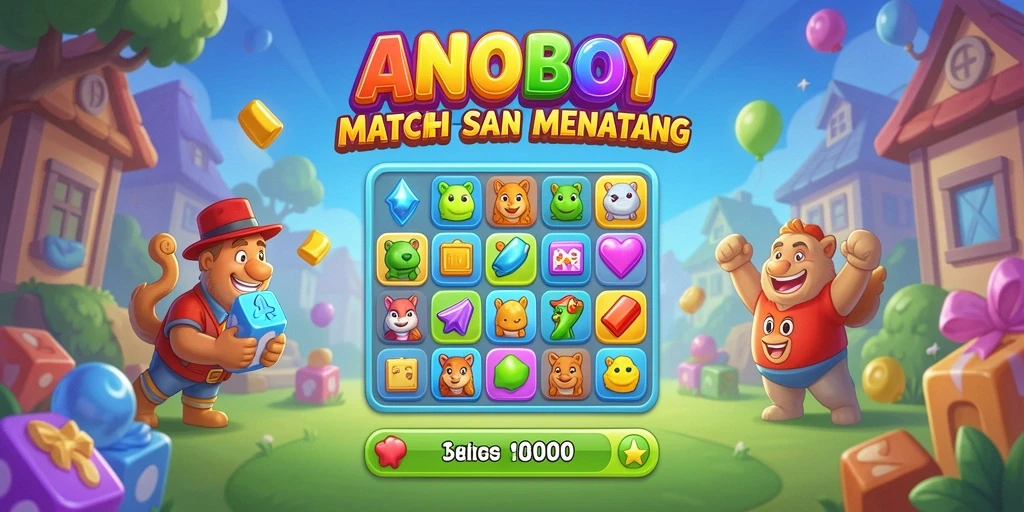 Screenshot ANOBOY menampilkan momen seru dari gameplay Match-3.