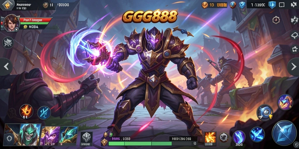 Screenshot GGG888 yang menunjukkan aksi intens di arena MOBA.