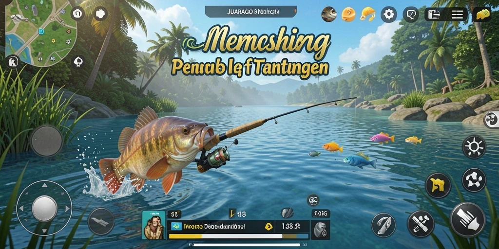 Tampilan gameplay JUARAGO yang menawan saat memancing ikan.