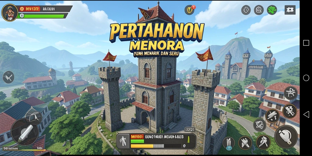 Tangkapan layar utama menampilkan aksi seru dalam Tower Defense.