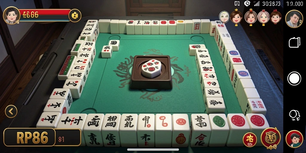 Screenshot utama RP886 menampilkan gameplay Mahjong yang seru.